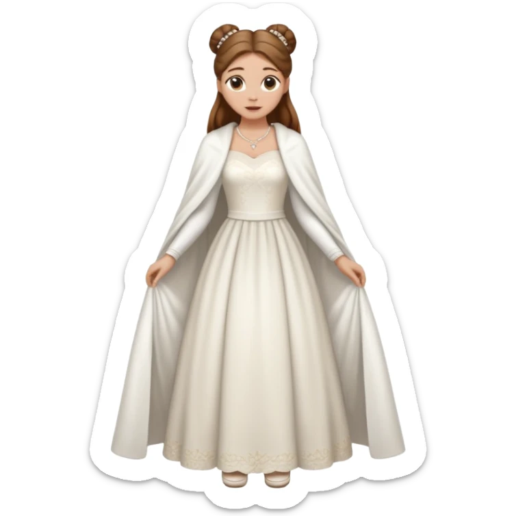 Cuerpo entero, chica blanca, pelo castaño, pelo recogido con mondongos, vestido novia largo que no se vean los pies con chal invierno corto,cuerpo entero zapatos sticker