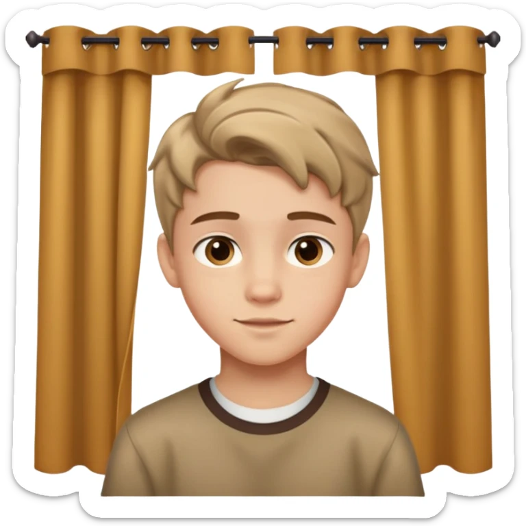 14-year-old boy with light skin, brown curtain hairstyle parted in the middle, warm friendly expression sticker