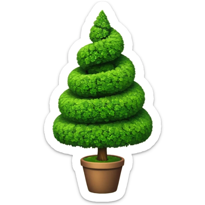 spiral topiary tree emoji, green spiral shaped bush, garden art tree, cute emoji style, sticker