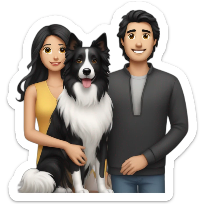 Family  man, long black hair woman and black border collie sticker