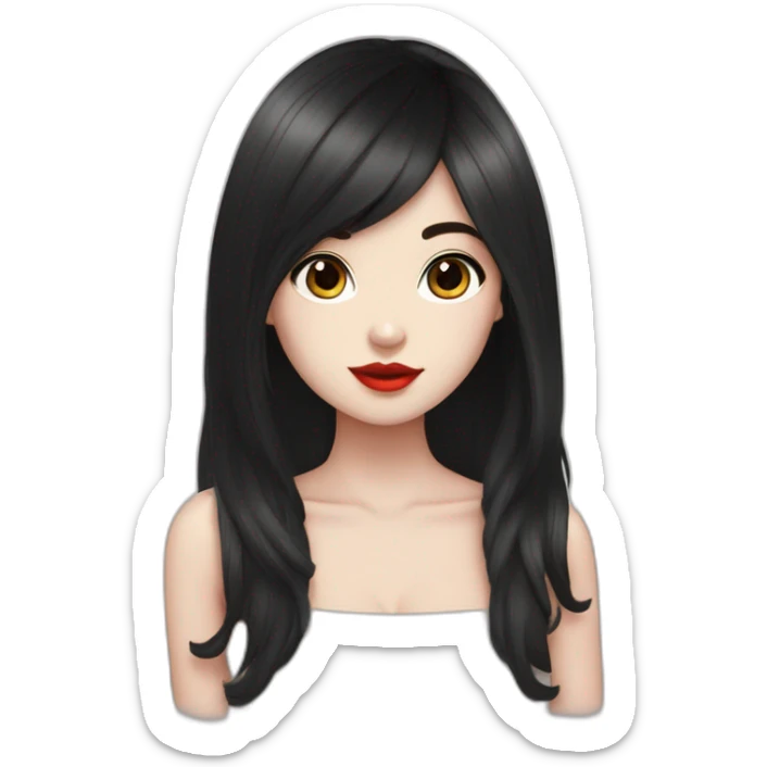 Beautiful young woman,Black hair,long hair,White skin,oval face,big eyes,Blackeyes,Redlips,Chinese sticker