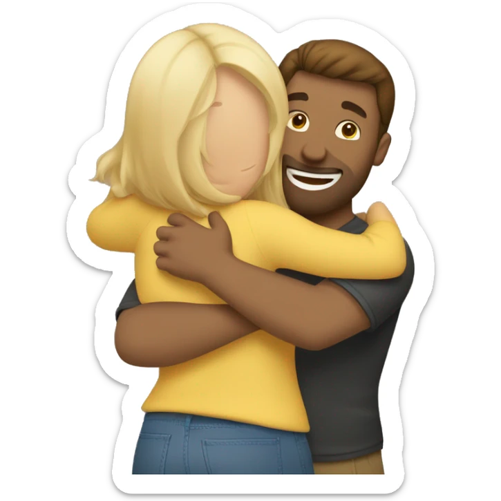 hug to blonde woman and caucasian brown hair man sticker