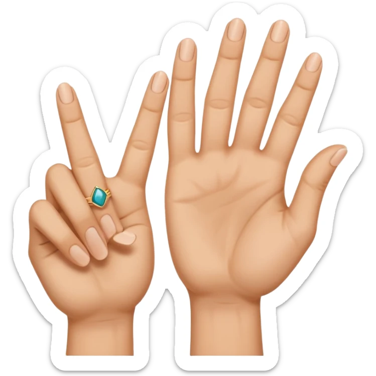 Fais-moi demain coller les unes à côté des autres. La première main gauche le pouce, l’index, majeur sont levé alors que l’annulaire et auriculaire sont repliés. Reproduit la même chose pour la main droite. sticker