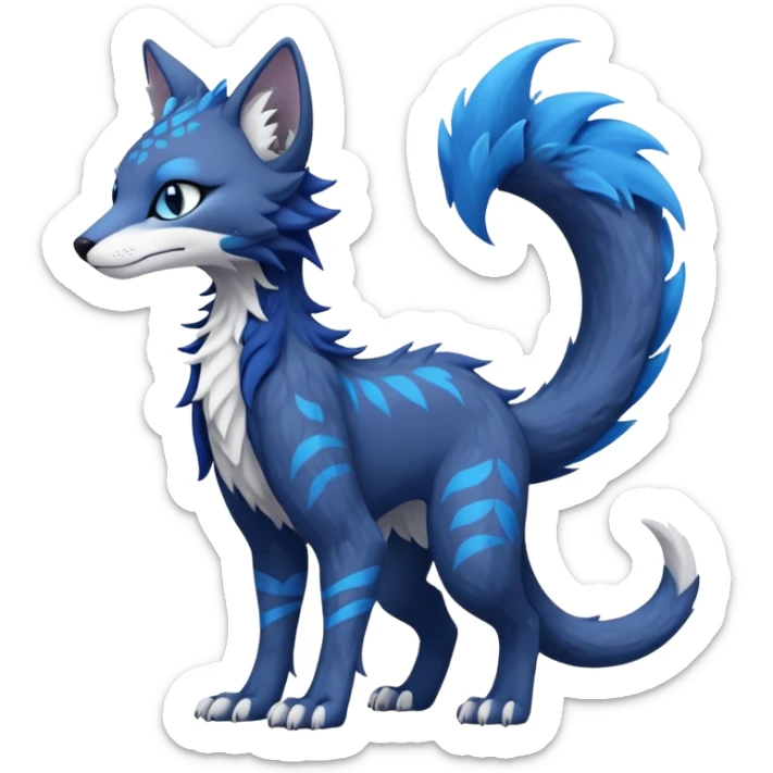 Kawaii dark edgy fantasy feline-vernid-sergal-fursona animal creature with a tufted tail full body with intricate markings  sticker
