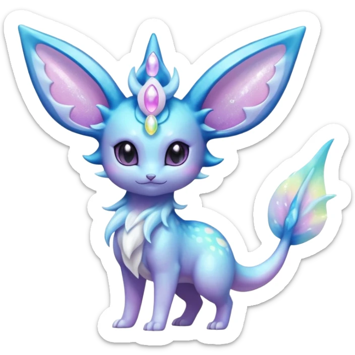 Shiny Sparkly Bioluminescent Glowing Espeon-Lumineon-Vaporeon-Amaura-Dragonair-Sylveon-Fakémon-hybrid-creature (full body)  sticker