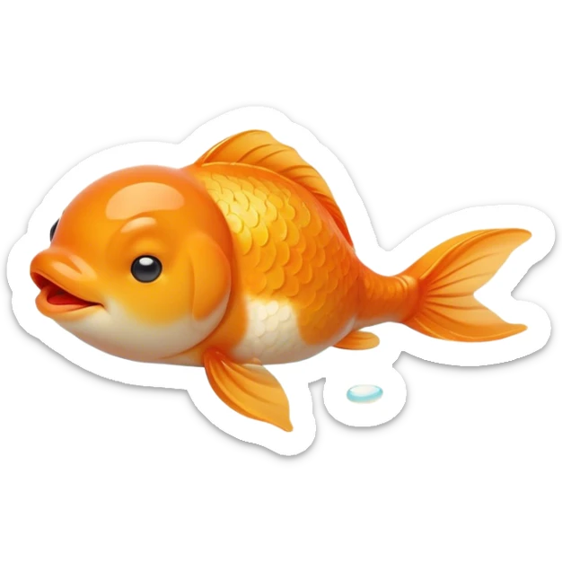 Meme-Worthy Cute Sleeping Orange Goldfish Portrait Emoji, Head resting peacefully with a contented smile, showcasing a streamlined, graceful body with a luxuriously soft vibrant orange hue, eyes closed in a serene, floating nap, Simplified yet hilariously adorable features, highly detailed, glowing with a soft, drowsy light, high shine, relaxed and utterly lovable, stylized with an air of playful laziness, bright and heartwarming, soft glowing outline, capturing the essence of a comically sleepy goldfish, so meme-worthy it feels like it could instantly become the next viral sensation of adorable slumber! sticker
