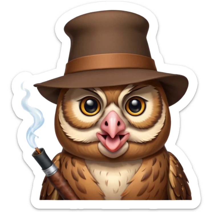 Owl who is happy to meet its pig friend who smokes sticker