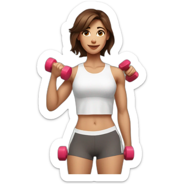 White beautiful fitness women with brown hair with dumbbells in their hands sticker