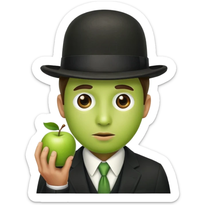 Magritte “the son of man” with green apple instead of head sticker