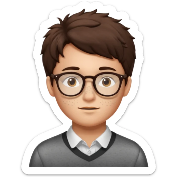 middle part glasses brunette fluffly hair boy with freckles and brown eyes handsome sticker