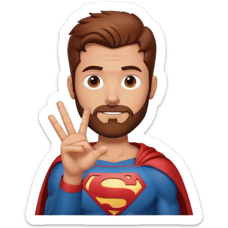 Adult Superman with redish brownish hair and full scruffy beard making hand heart  sticker