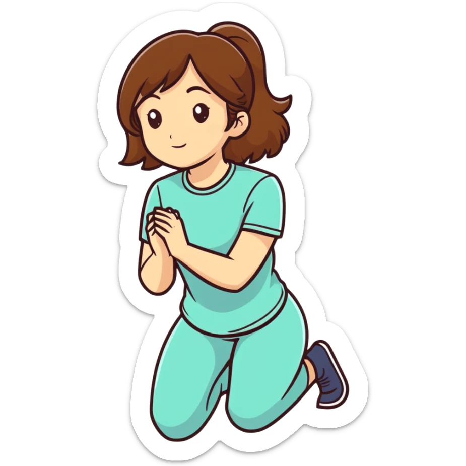 Caucasian woman with brown hair and big boobs kneeling sticker