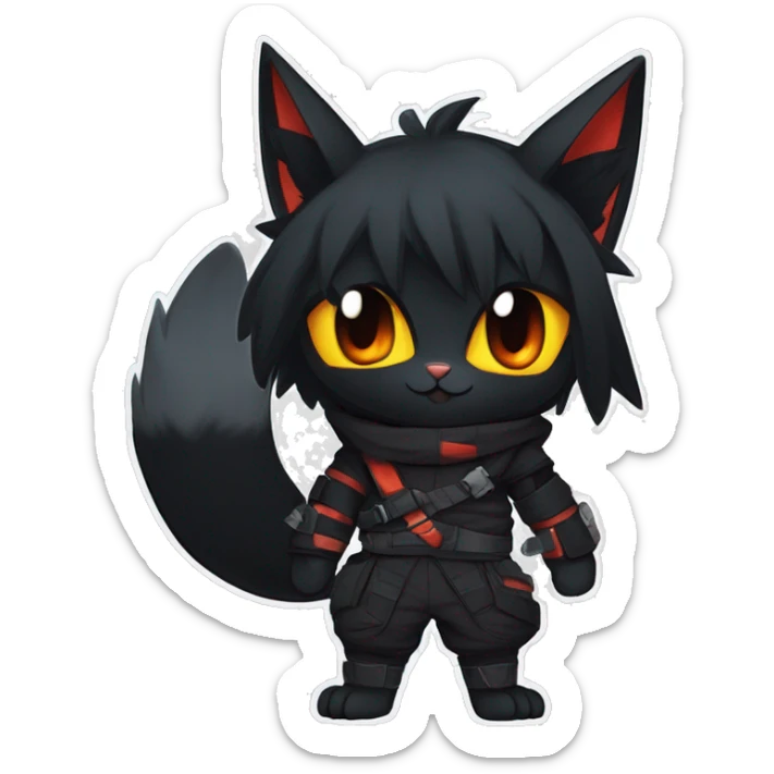 Edgy Shy Anthro Ninja boyish cool pretty dark black Litten-Pokémon-cat-fursona-animal techwear sticker