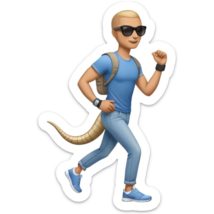friendly anthropomorphised cobra in jeans and a t-shirt, wearing dark sunglasses, jogging upright in standard pose sticker