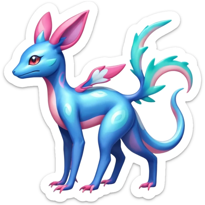Colorful Shiny Exotic Amaura-Salandit-Aurorus-Sylveon-Fakémon-hybrid-creature (full body)  sticker