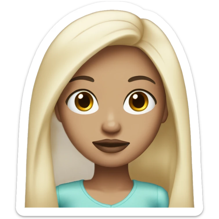 Light skin girl with long straight black hair and pink lips sticker