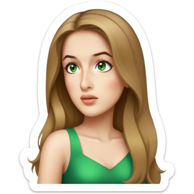 female, wearing a dress, long dark-blonde hair, dark blue eyes sticker