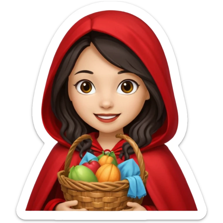 Little red riding hood light skin black with straight long wavy hair and long eyelashes  sticker