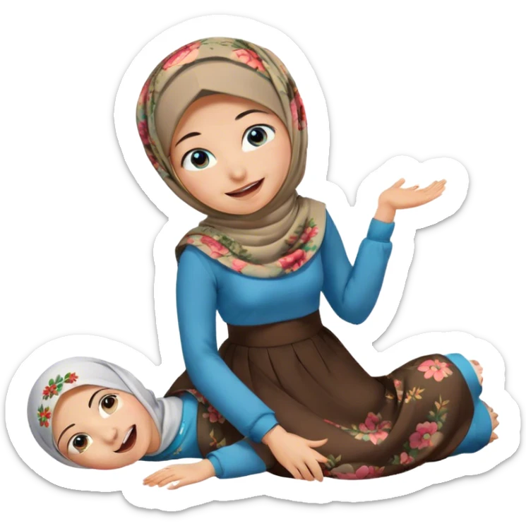 Turkish beautiful finish Konya girl blue eyes with hijab and floral islamic dress she’s Rolling on the Floor Laughing  sticker