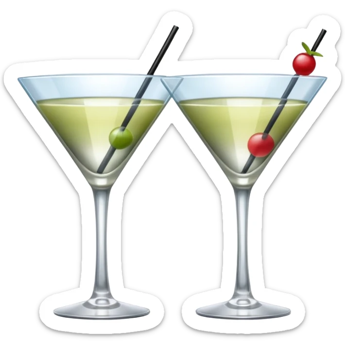 two realistic glasses of cocktail in emoji style, martini glass shape, no straw, no fruit, no ice sticker