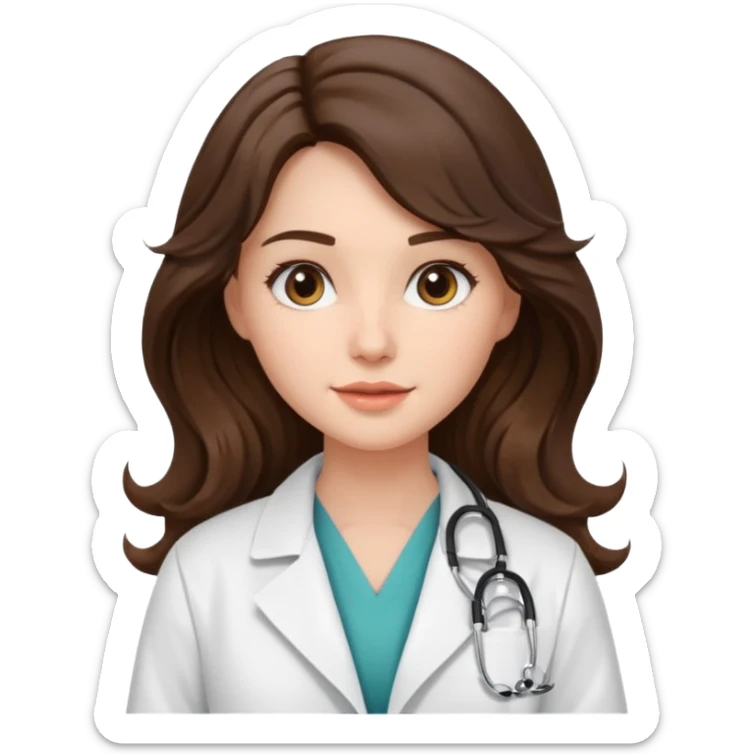 aesthetic emoji of a pretty brunette with long wave hair woman with a white coat doctor sticker