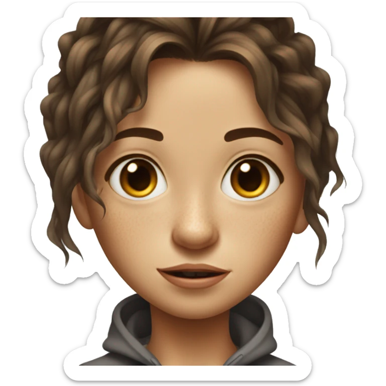 skinny girl with freckles and medium length messy brown hair, squatting sticker