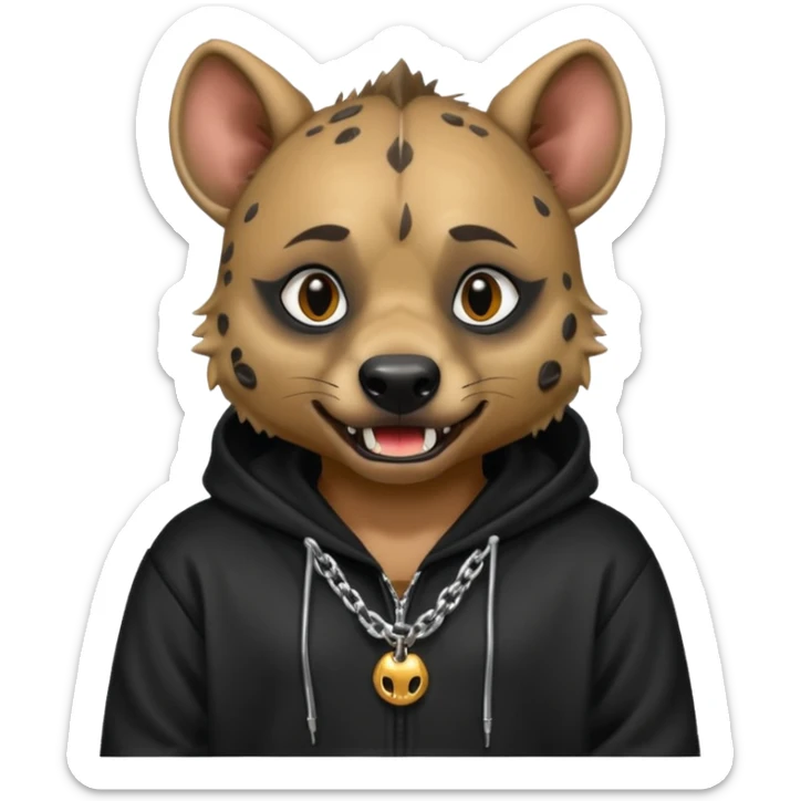 Hyena dressed in black hoodie and shiny hiphop chain and grill sticker
