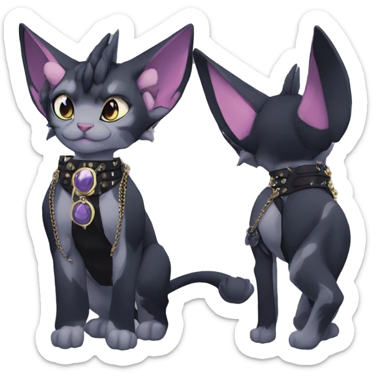 Anthro cool punk kawaii anime edgy distinguished pretty elegant beautiful fantasy black ethereal nargacuga-Noivern-sphynx-Quiana-Fakemon collar harness chains necklace full body sticker