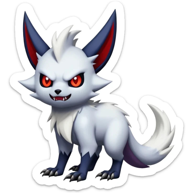 Vampiric feral emo dark Zangoose-Absol-Noibat-Fakémon-hybrid-creature (full body) sticker