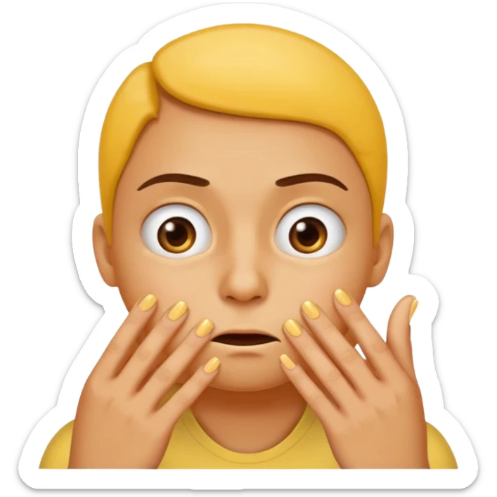 classic yellow round emoji head, not a person, smelling its fingernails (the nails, not the fingers), looking annoyed sticker