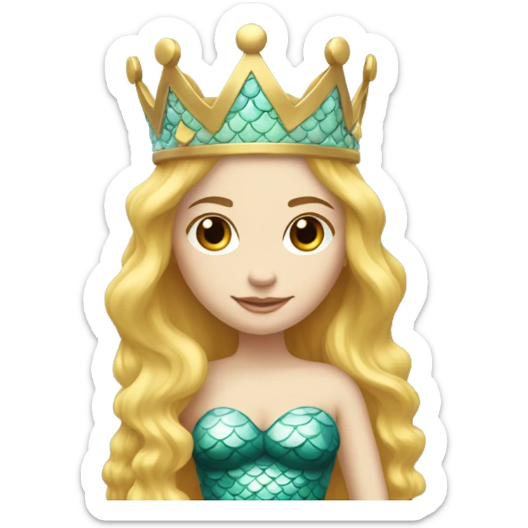white face mermaid princess crown on head golden hairs full body cover sticker