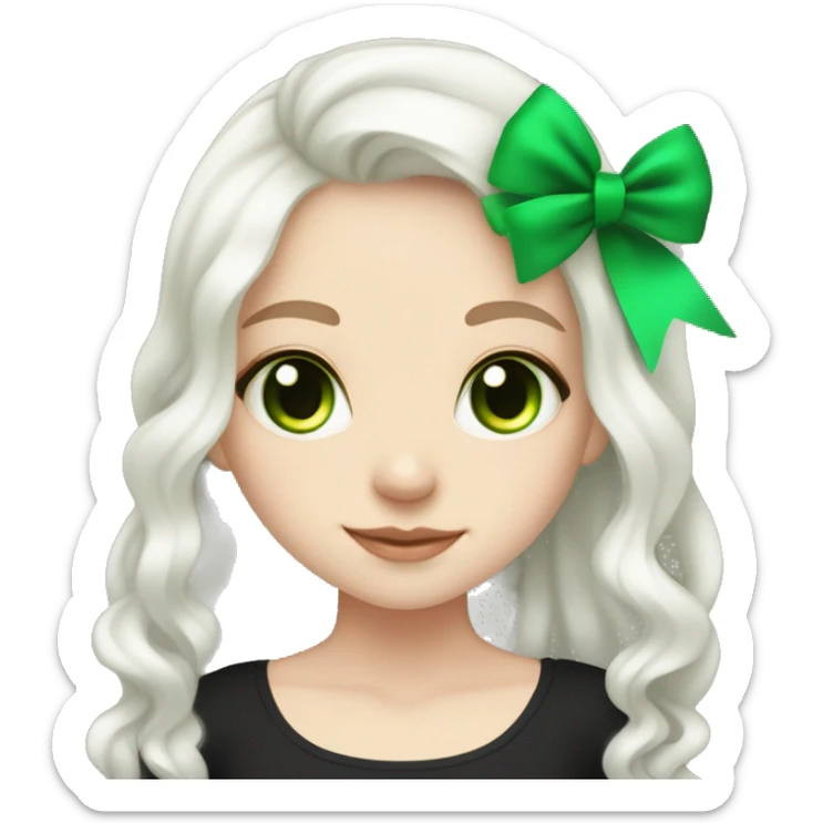 pale girl with long platinum white wavy hair with bright green eyes and wearing a black hair bow pale girl with long platinum white wavy hair with bright green eyes and wearing a black hair bow sticker