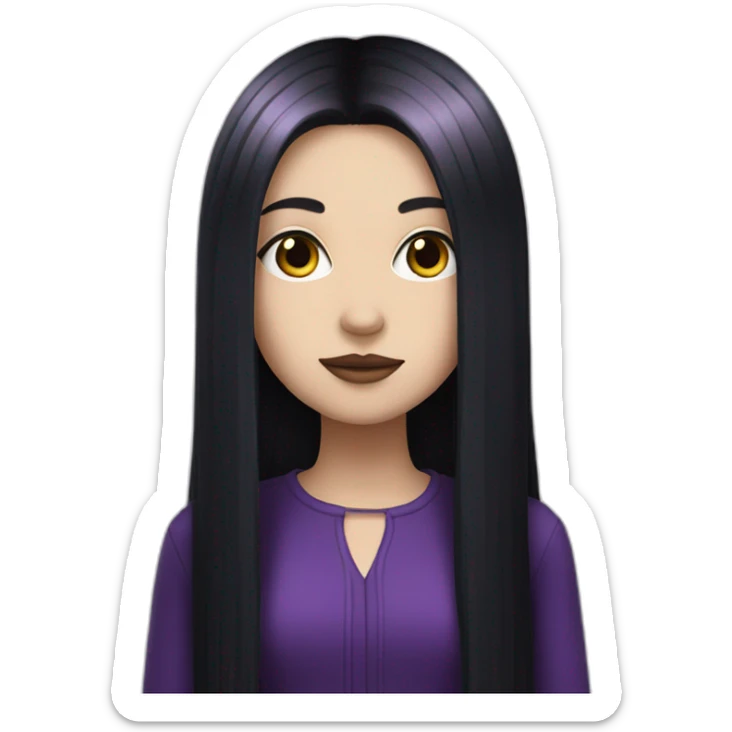 White gothic girl with long straight black hair and purple streak sticker