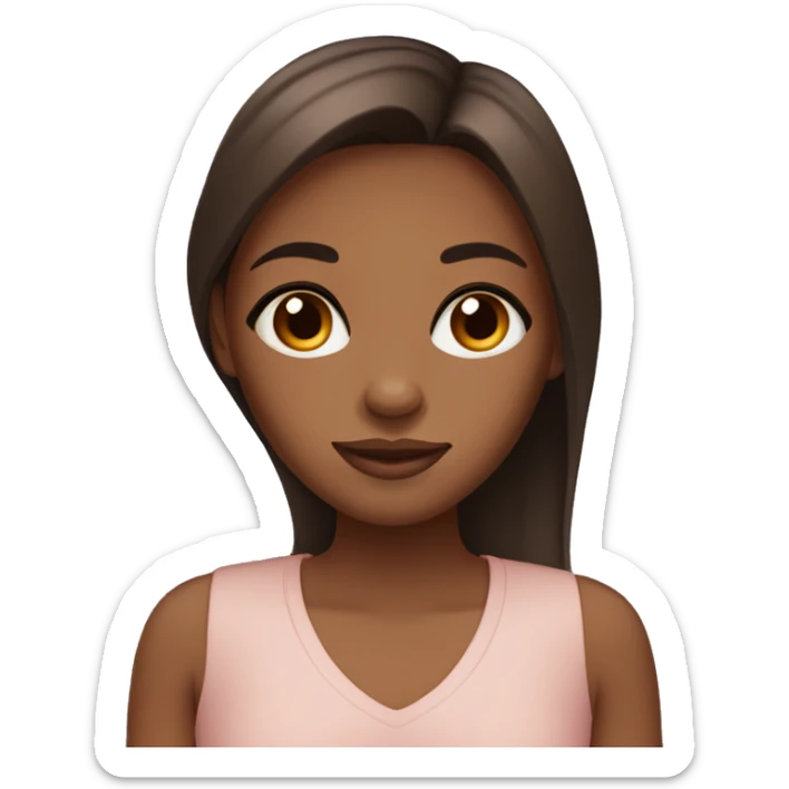 brown skin girl, almond shaped eyes, brown eyes, long straight hair sticker