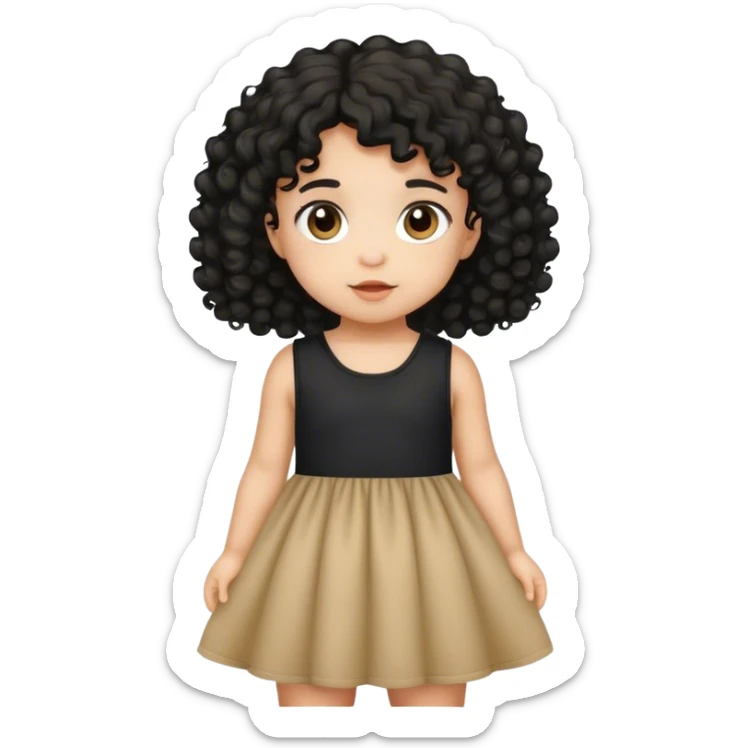 light brown baby girl with black curly hair, black dress sticker
