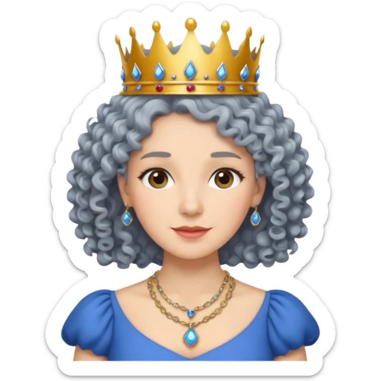 gray curly hair ladies with necklace and crown, with blue dress sticker