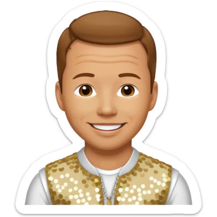 Donnie Wahlberg from NKOTB with golden brown hair, white sequin outfit sticker