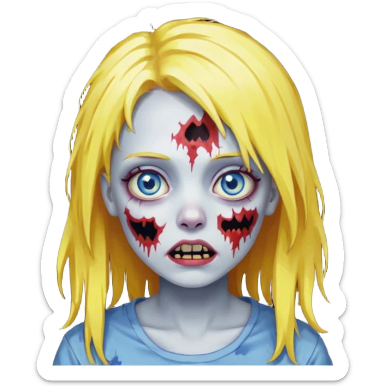 zombie girl yellow hair and blue eyes pixeled ñow cality sticker