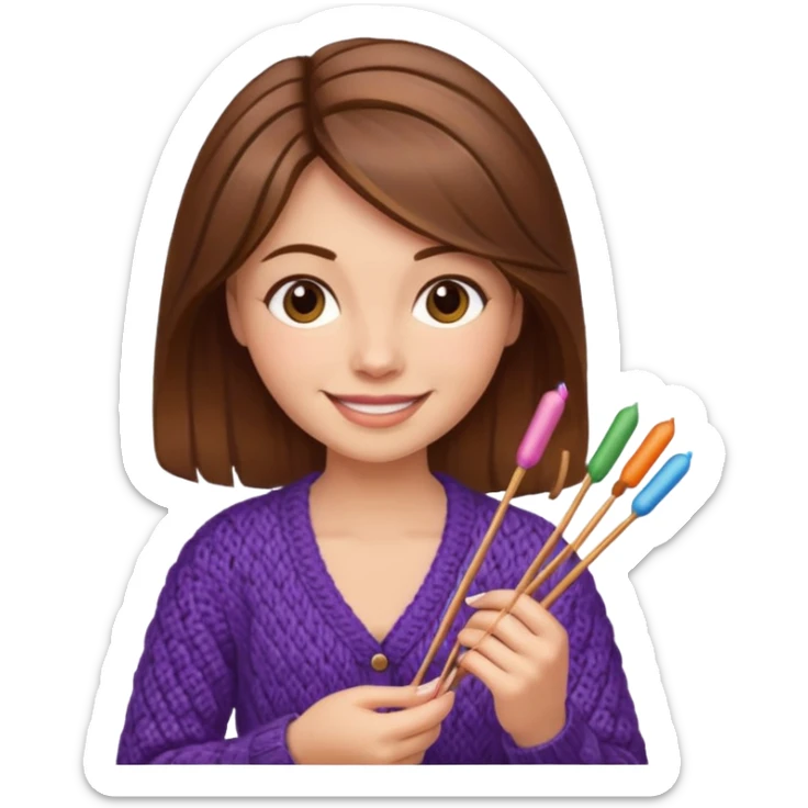  Woman with brown hair and highlights no glasses Knitting emoji sticker