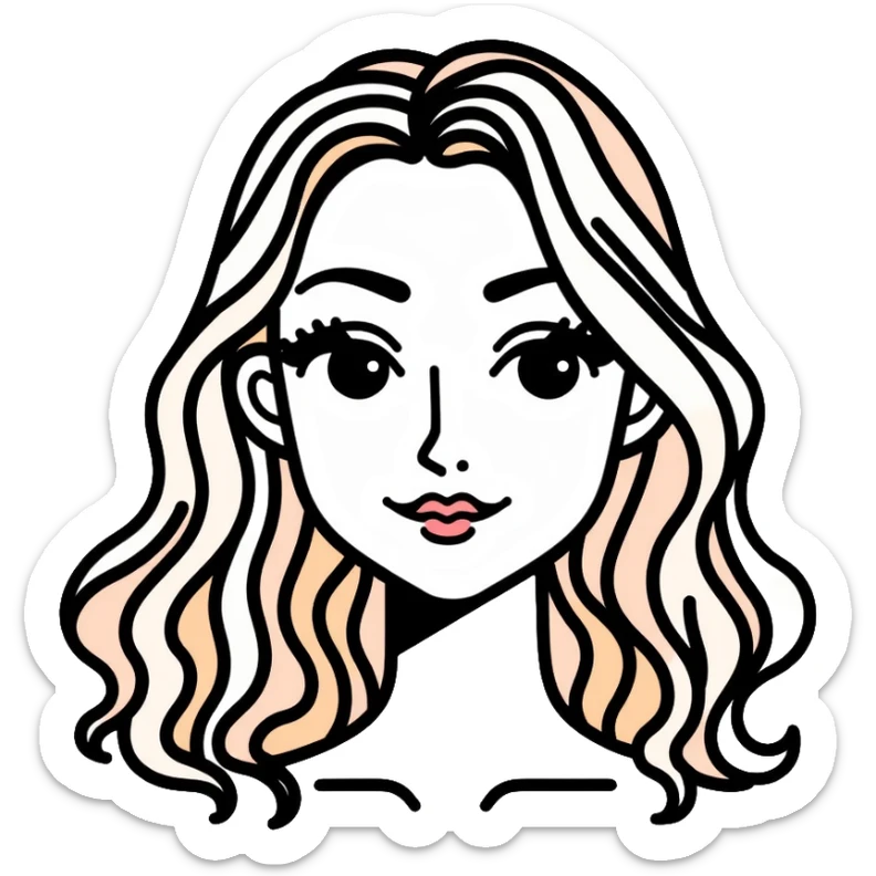 Girl with wavy hair and white skin sticker