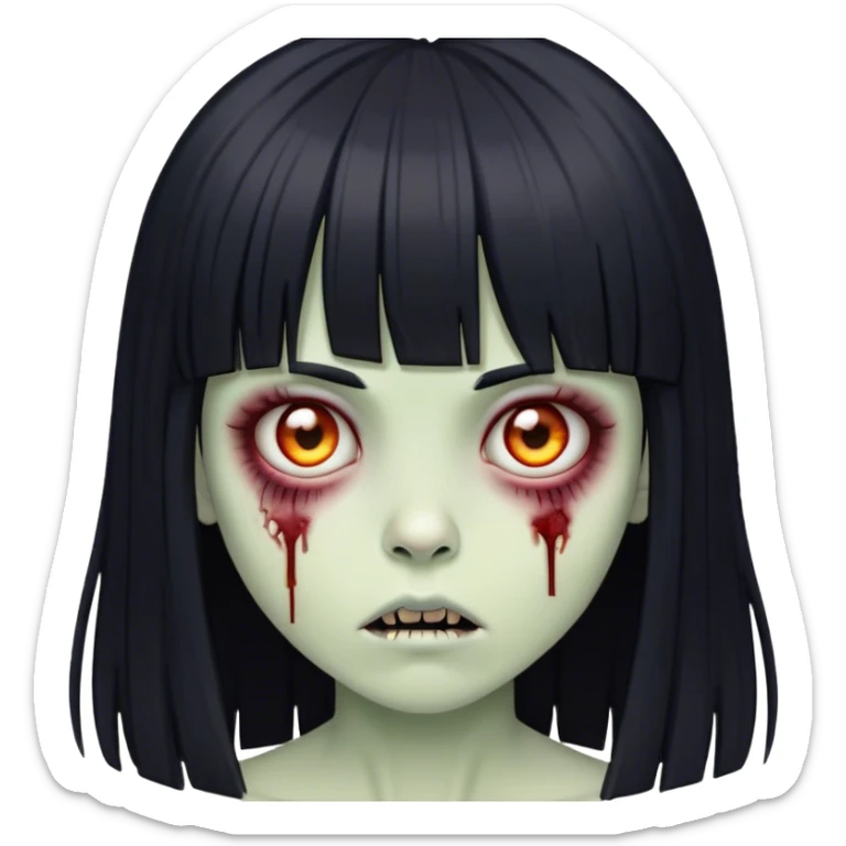 Garota zumbi com cabelos pretos lisos com franja (tipo esse emoji 🧟‍♀️) sticker