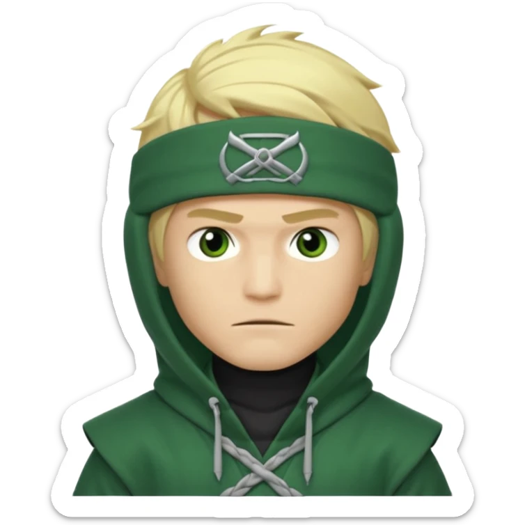 Green ninja Lloyd garmadon blonde hair, kaptur hoody on his head but blonde grzywka visible  sticker