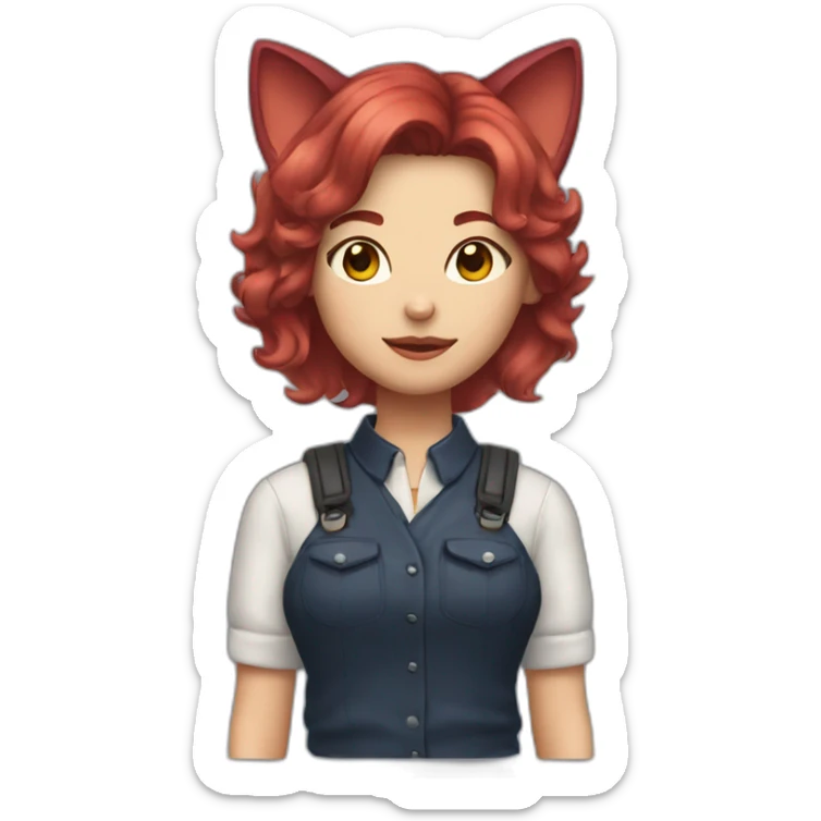A tomboy girl with wine hair colour wearing cat’s ears  sticker