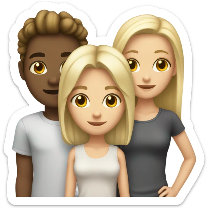 3 best friends, 1 a tall skinny blonde hair male, 1 shorter lesbian with long brunette hair, and one cute blonde female whose eyes looked stoned  sticker