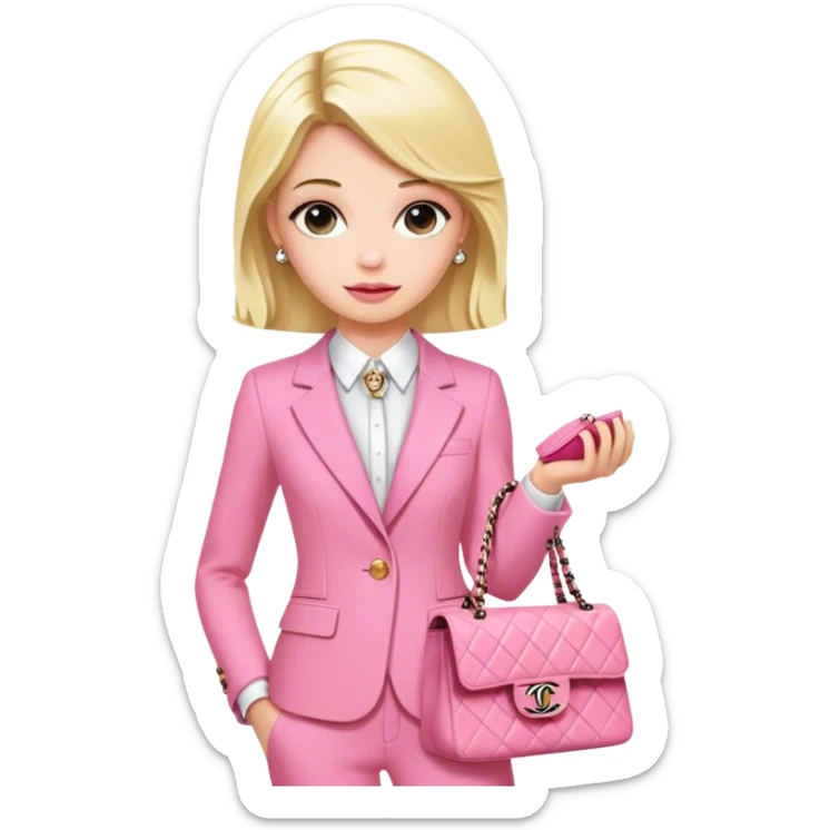 Blond girl pink suit Chanel bag sticker