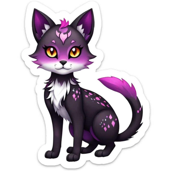 Vibrant dark edgy gothic Falvie-Fionbri-creature-sparkle-feline-fursona, full body, with random markings sticker