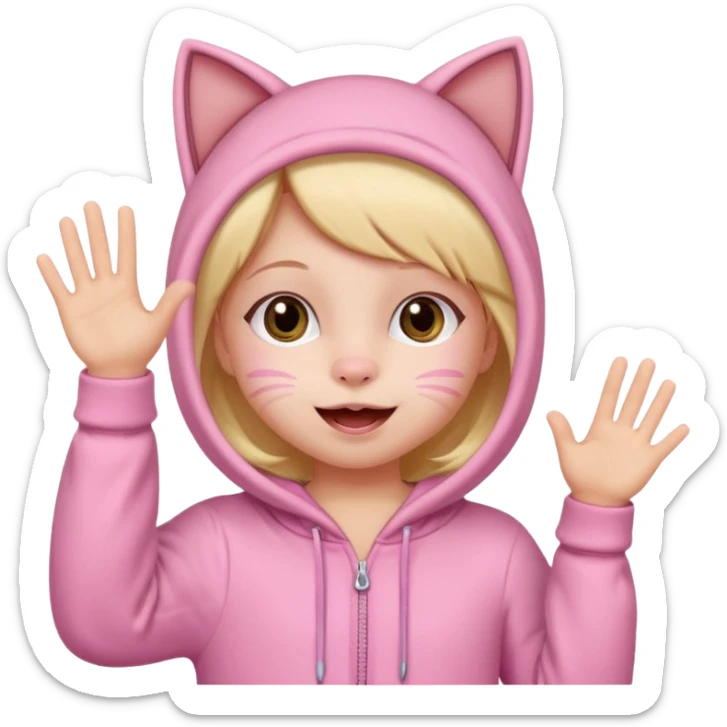 little Girl kid in pink cat onesie waving happily sticker