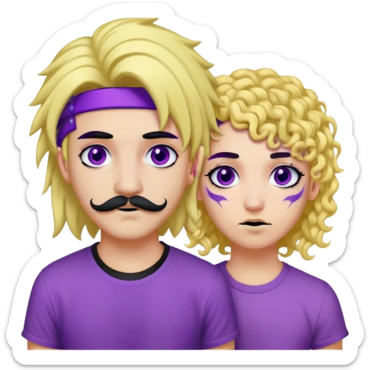 Emo girl with purple mullet and black eyeliner with piercings and man with long straight blonde hair and curly mustache  sticker