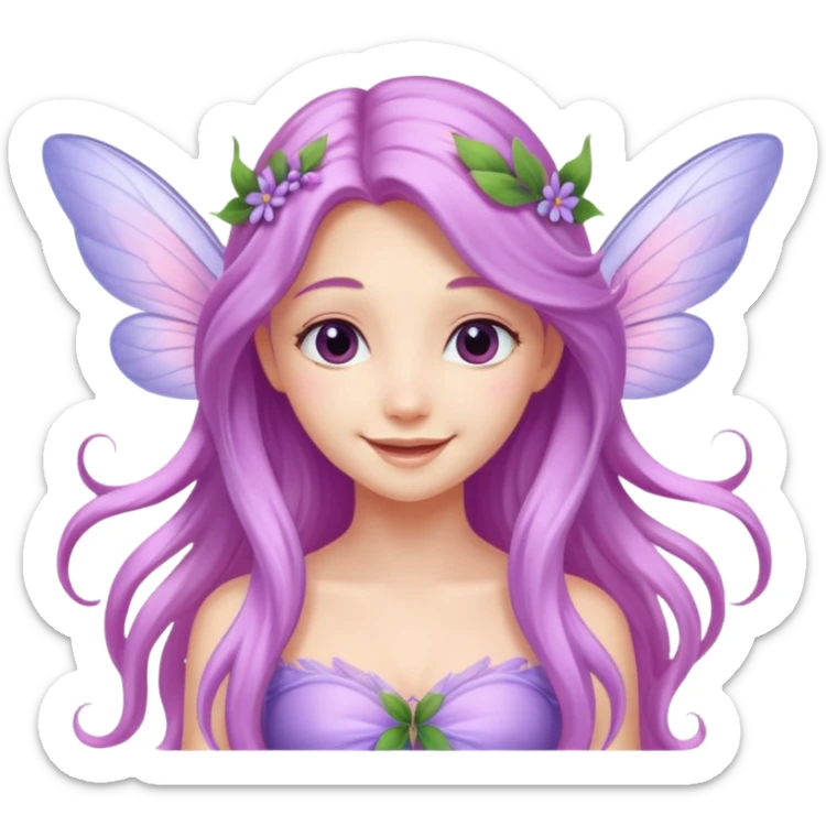 Lilac and pink fairy with wings but you can see her whole body and make her super pretty with long hair  sticker
