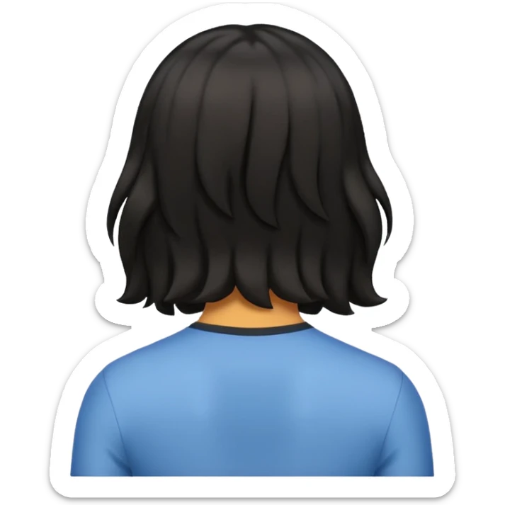 back view of a male with shoulder-length wavy black hair, emoji style sticker